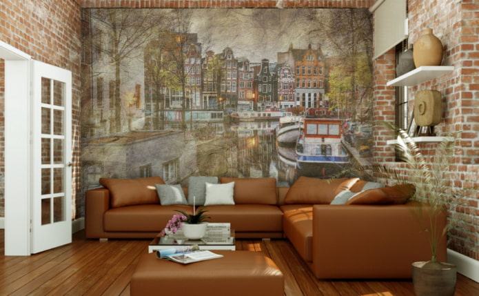 papier peint photo avec l'image d'Amsterdam dans le salon