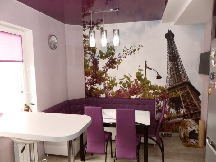 Papier peint photo avec l'image de Paris dans l'intérieur de la cuisine