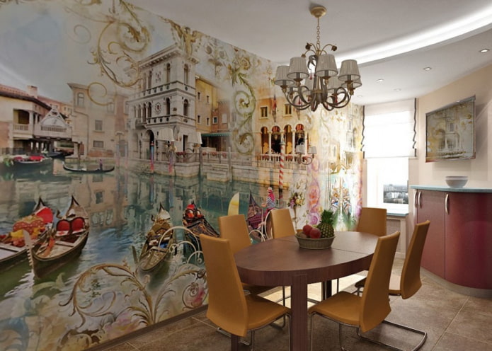 Papier peint photo avec l'image de Venise dans l'intérieur de la cuisine