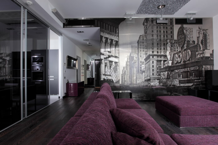 Papier peint photo avec New York dans l'intérieur du salon