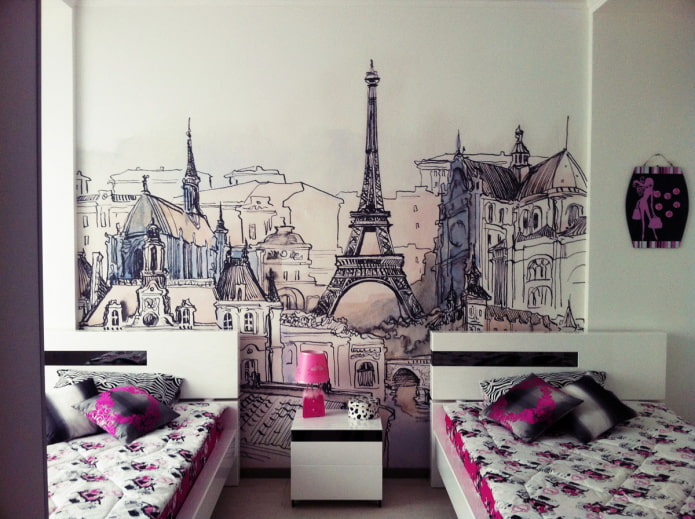Papier peint avec l'image de Paris dans l'intérieur du salon