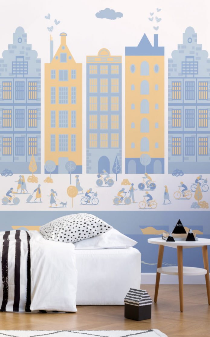 Papier peint avec une ville peinte à l'intérieur