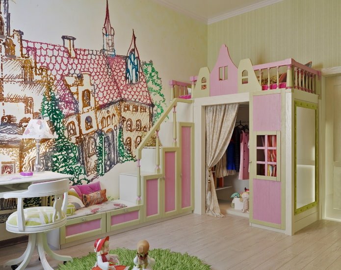 papier peint de ville dans la chambre d'enfant