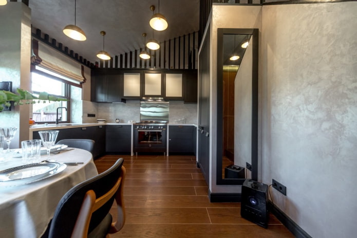 Plâtre dans la cuisine-salon