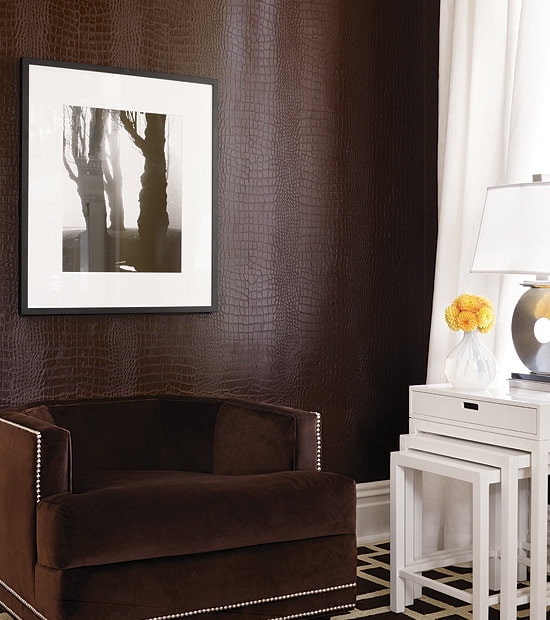 Papier peint imitation cuir dans le salon