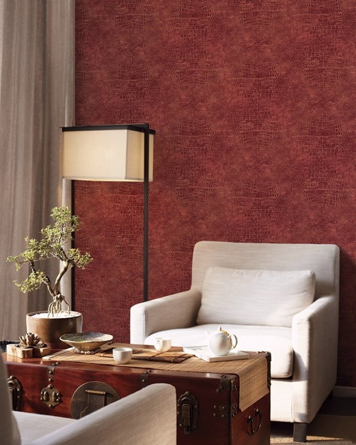 Papier peint en cuir rouge à l'intérieur