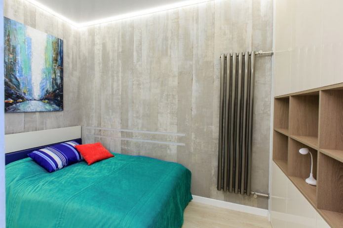 loft dans une chambre aux murs gris