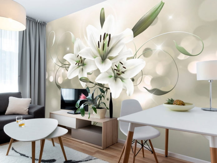 papier peint photo avec un lys à l'intérieur