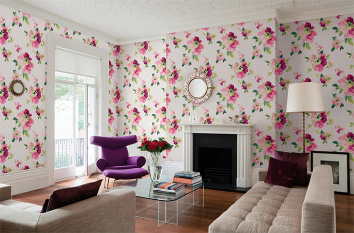 Papier peint à grandes fleurs pour l'intérieur