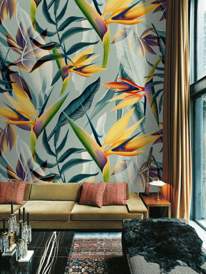 Papier peint avec des fleurs tropicales