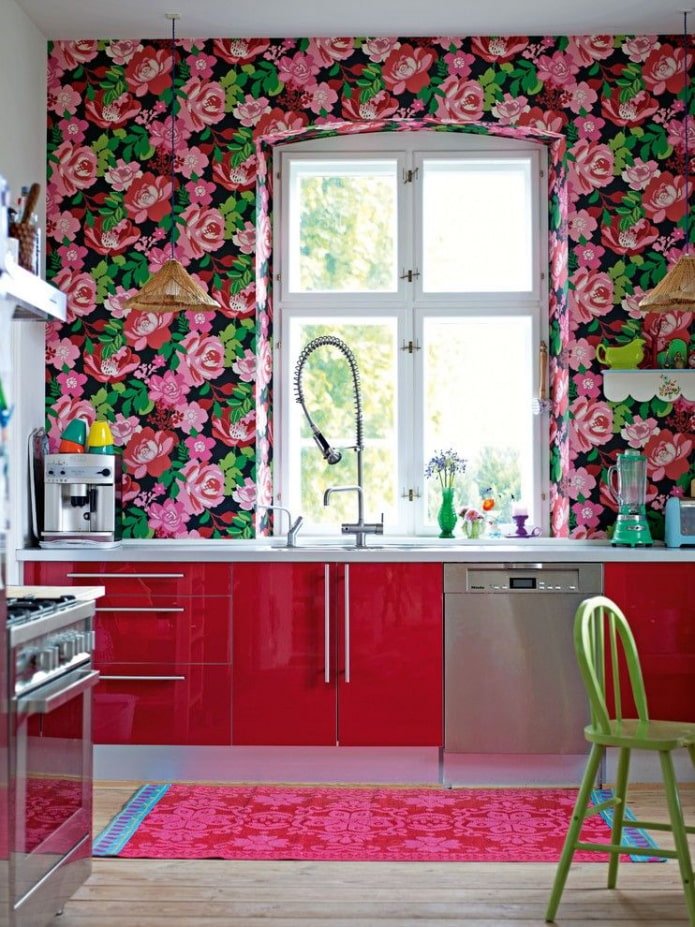 Papier peint à motifs floraux pour l'intérieur de la cuisine