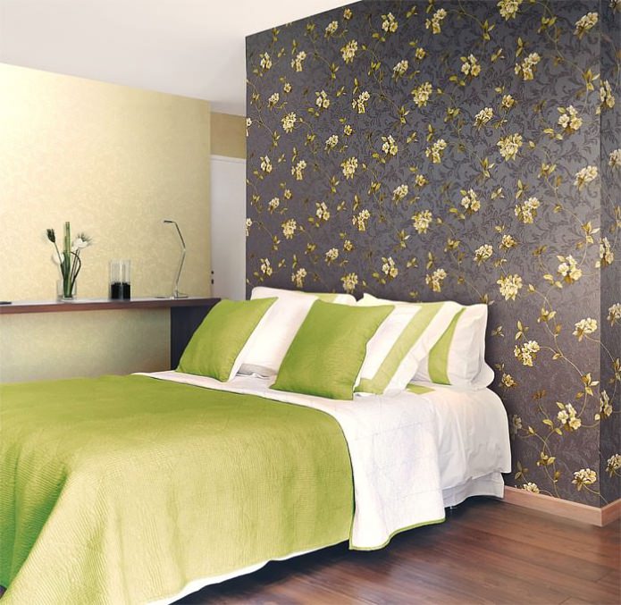 Papier peint floral gris-vert