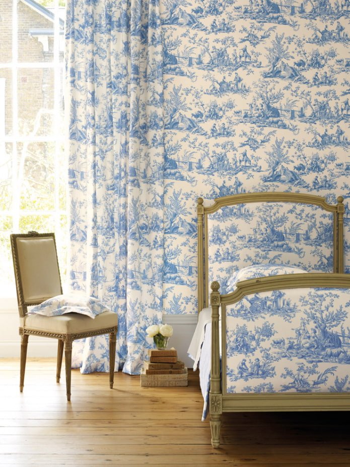 Rideaux et papier peint à motif unique