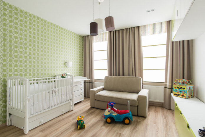 Papier peint vert dans la chambre d'un nouveau-né
