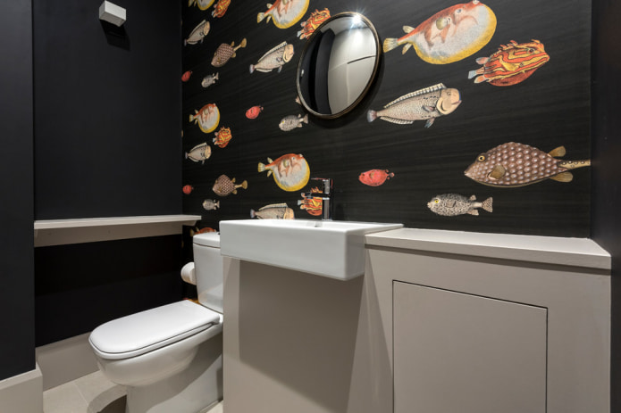 Papier peint noir avec poissons