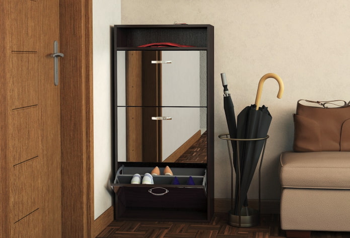 Étagère à chaussures avec miroir à l'intérieur du couloir