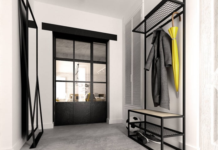 Meuble à chaussures dans un couloir de style loft