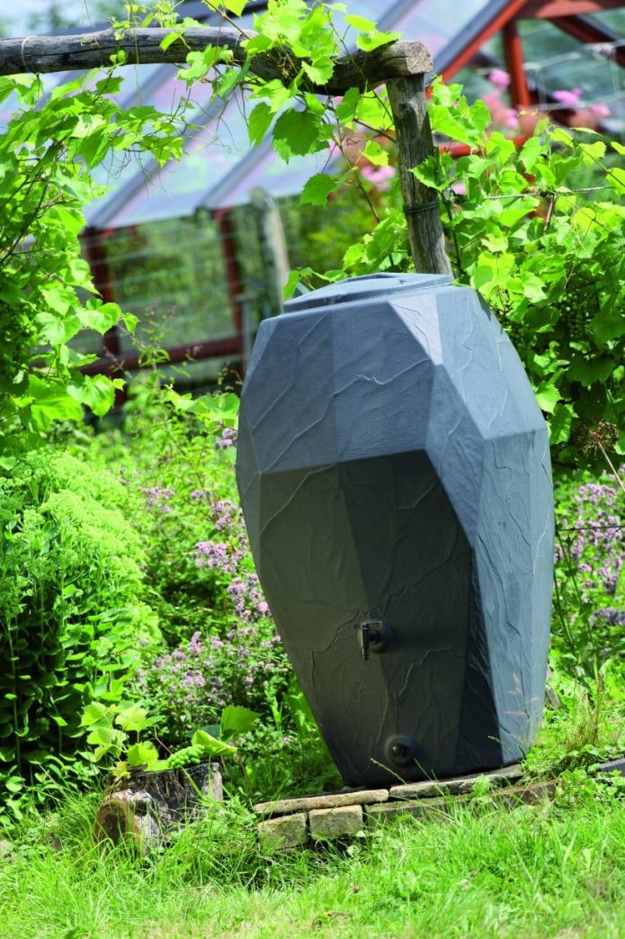 baril de pluie sur la trappe de la fosse septique