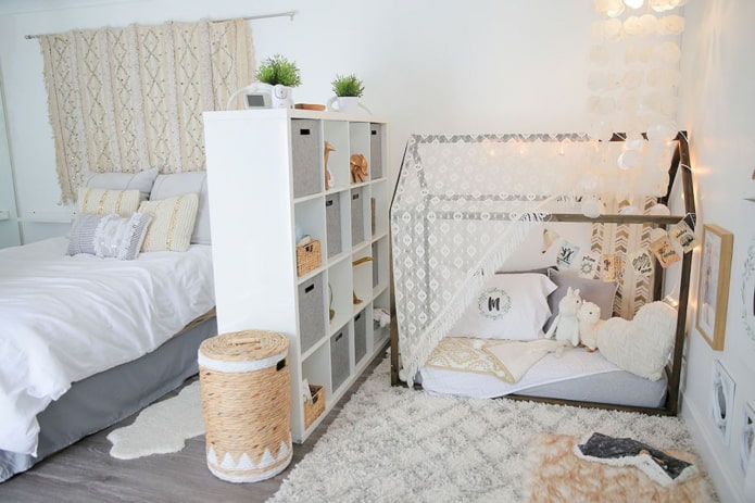 zonage de la chambre avec une étagère