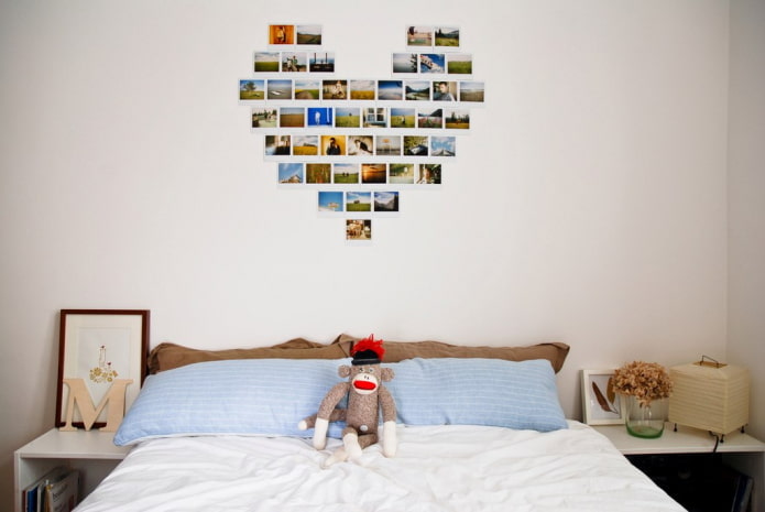 Photos en forme de cœur sur le mur à l'intérieur