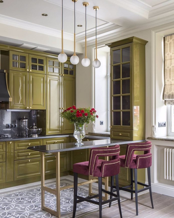 ensemble de cuisine olive brillant