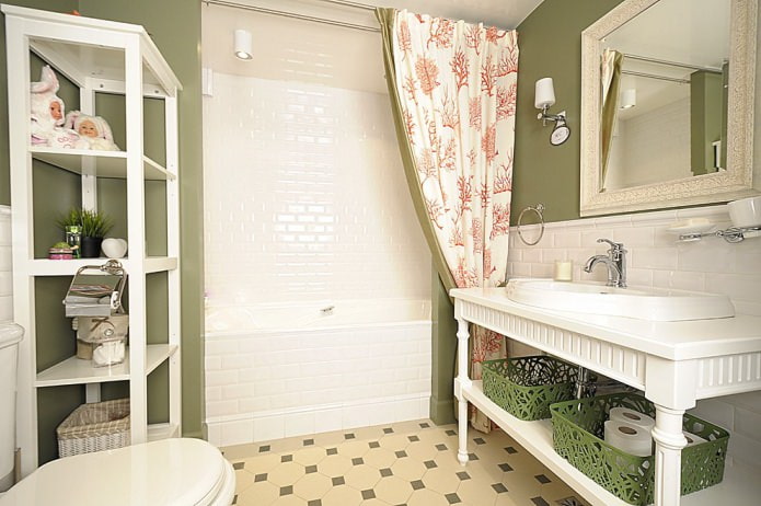 salle de bain blanche et olive