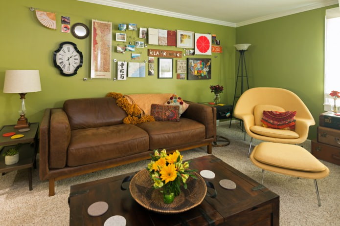 Salon olive et marron