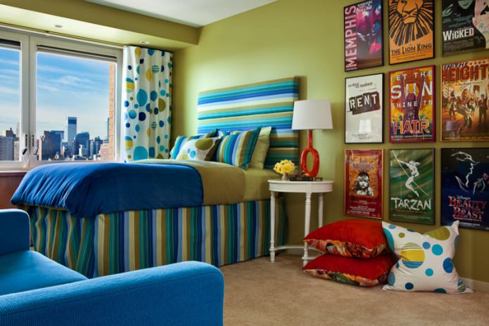 Chambre d'enfant bleu et olive