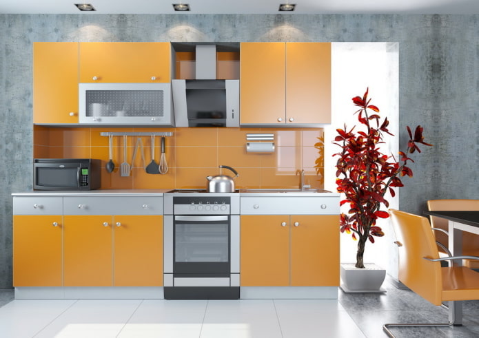 intérieur de cuisine aux tons gris-orange