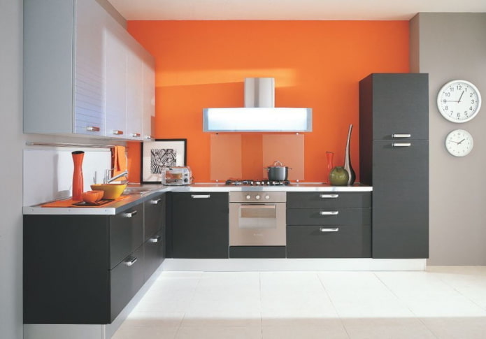 intérieur de cuisine aux tons gris-orange