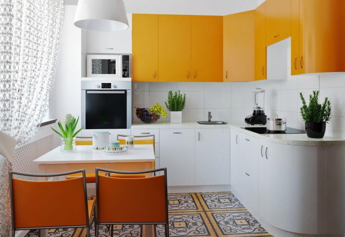 Intérieur de cuisine dans les tons orange et blanc