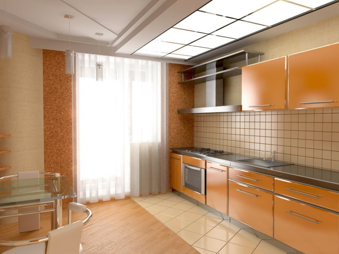 Intérieur de cuisine dans les tons beige et orange