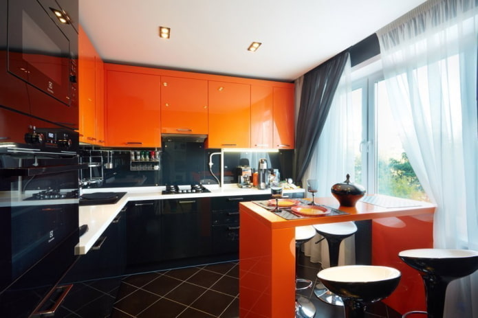 Rideaux de cuisine aux tons orange