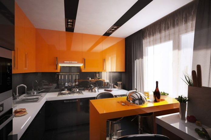 Cuisine d'angle aux tons orange