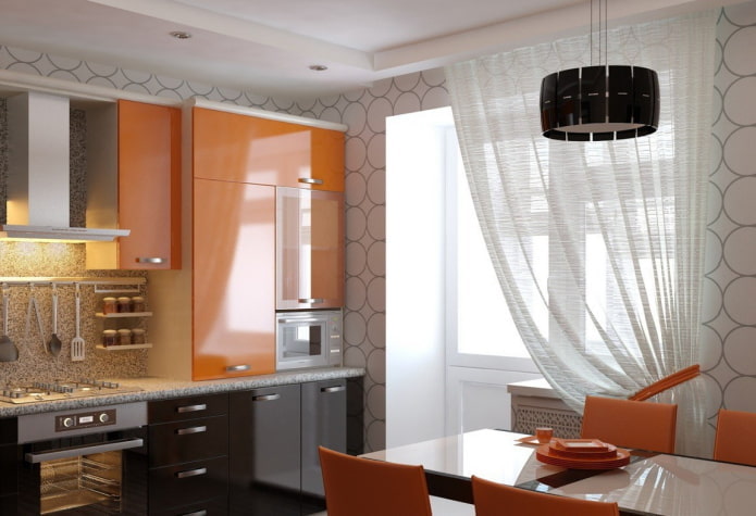 Papier peint dans les tons orange pour l'intérieur de la cuisine
