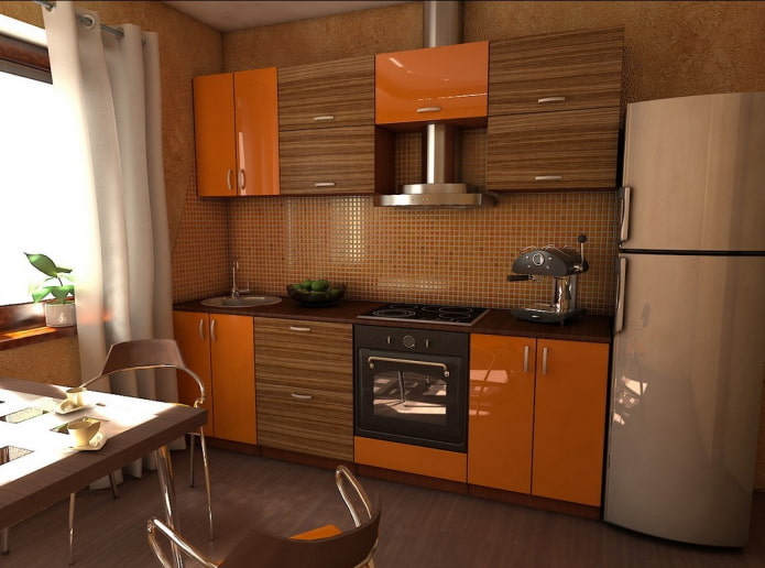 Intérieur de cuisine dans les tons orange et marron