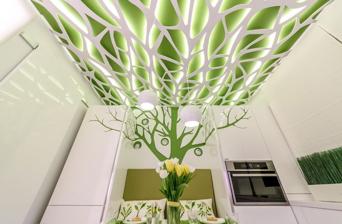 Plafond tendu avec rétroéclairage dans la cuisine