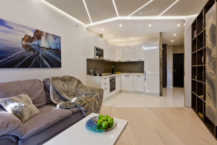 Plafond tendu avec éclairage zonal dans la cuisine