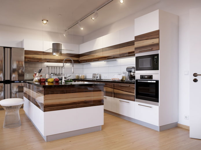 Cuisine avec lampes en saillie