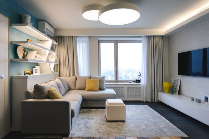 Intérieur moderne avec plusieurs sources de lumière