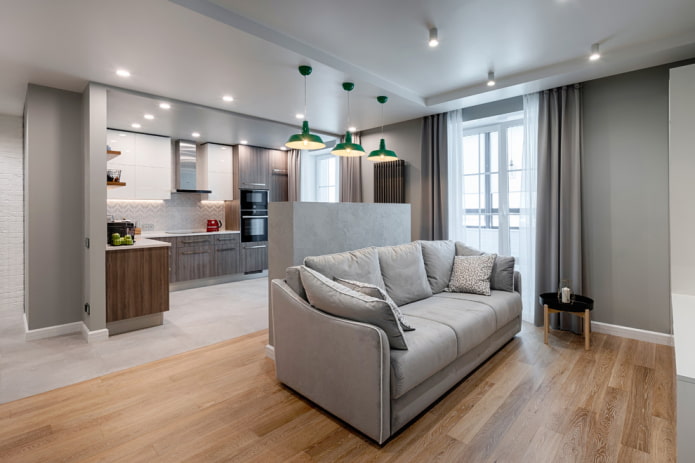 Disposition des lampes à l'intérieur de la cuisine-salon