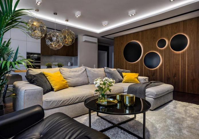 Lumière décorative à l'intérieur de la cuisine-salon
