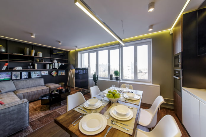 exemple d'éclairage de cuisine-salon