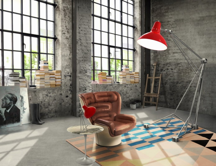 Lampadaire dans un intérieur de style loft