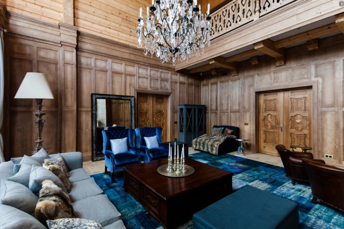 salon avec lambris en bois