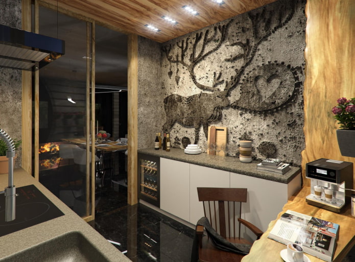 panneau dans l'intérieur d'une cuisine de style loft