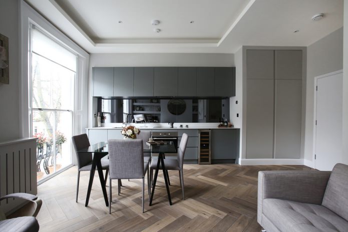 Parquet à chevrons dans la cuisine