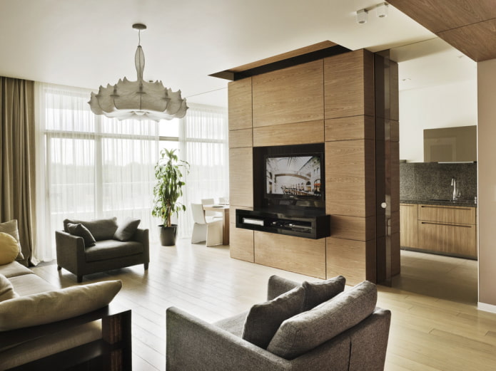 Cloison avec TV à l'intérieur de la cuisine-salon