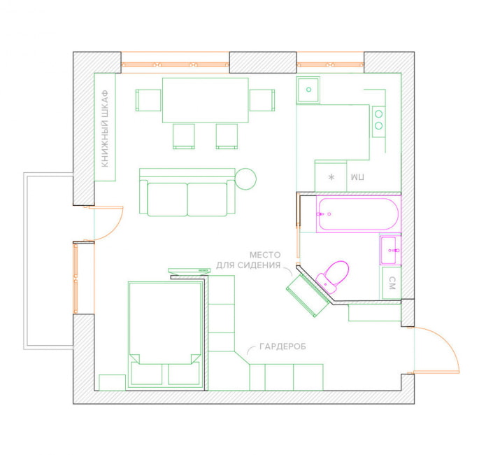 Réaménagement d'un appartement d'une pièce dans un immeuble Khrouchtchev