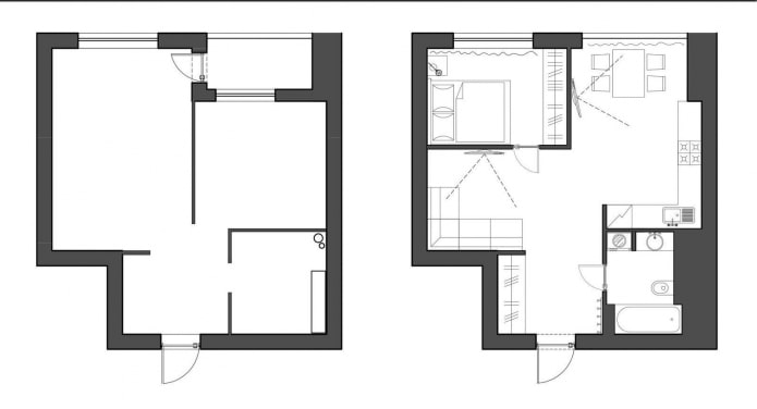Réaménagement d'un appartement d'une pièce dans un immeuble Khrouchtchev